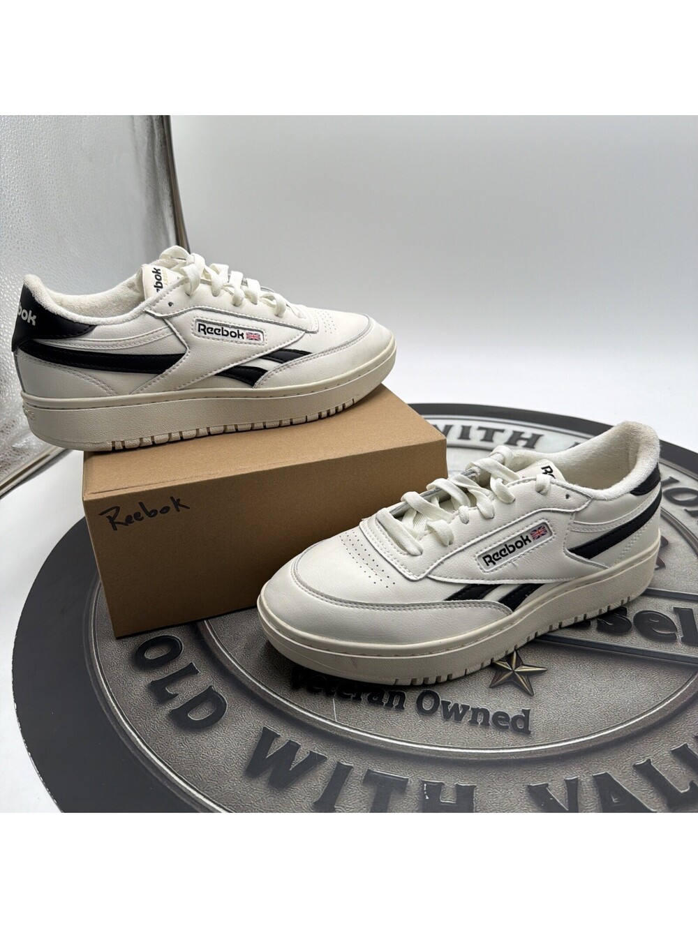 Reebok Club C Double Revenge Chalk Black Platform Sneakers Women’s 9.5 No Box